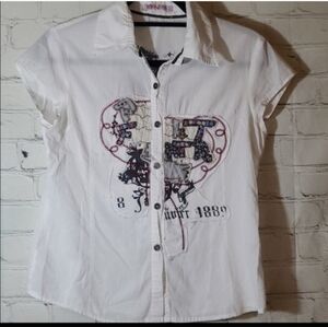 Brigitte Cap Sleeve Graphic Print Cotton Blouse